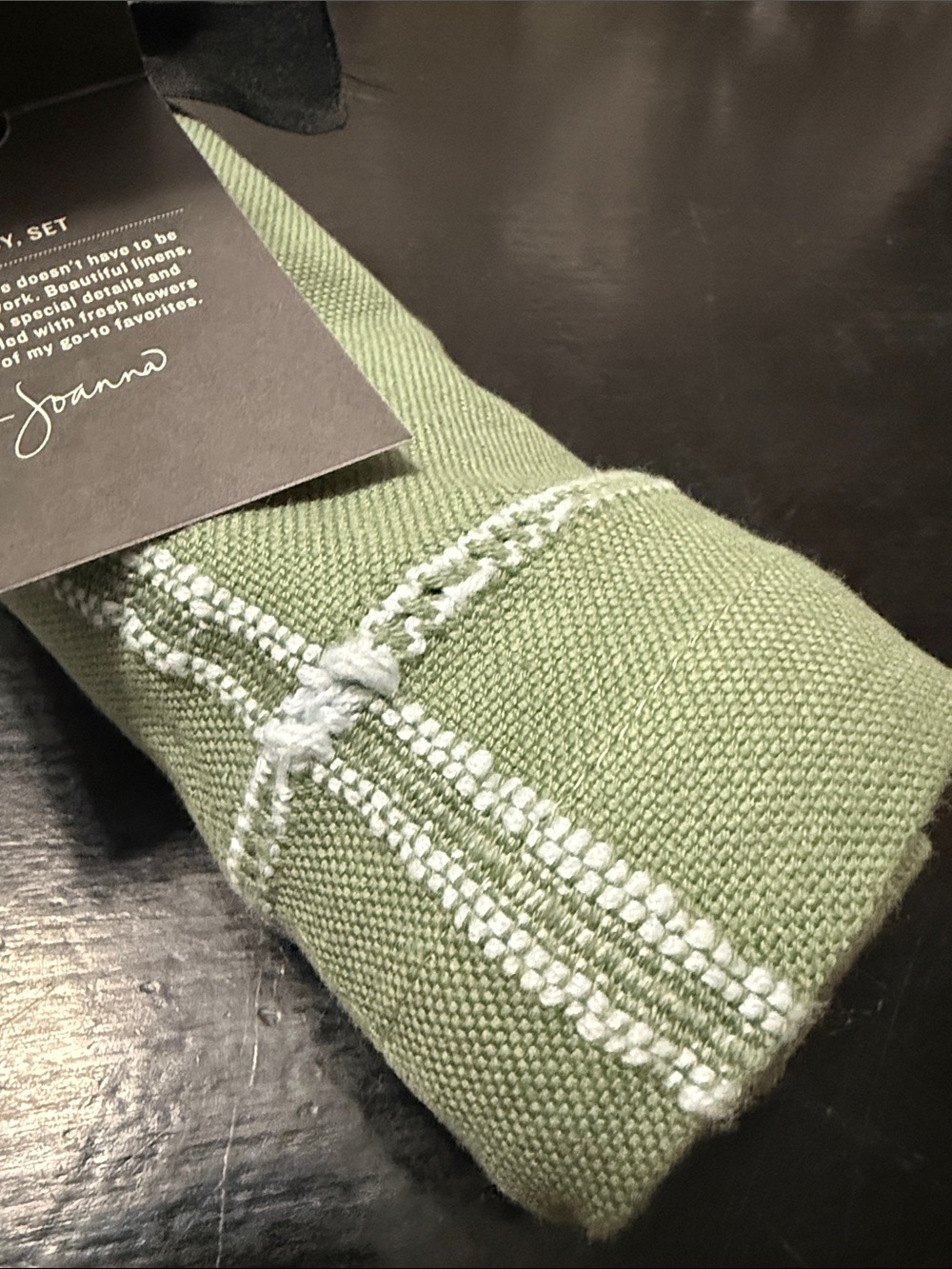 Hearth & Hand Sage Green Table Runner with White Stitching - Picture 4 of 4